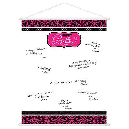 Amscan Happy Birthday Scroll Sign-in Sheet Party Supplies , White/Black/Pink, 12 Pieces