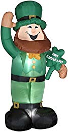 St Patricks Day Inflatable 6 Foot Leprechaun Holding Shamrock Gemmy Airblown Yard Decoration