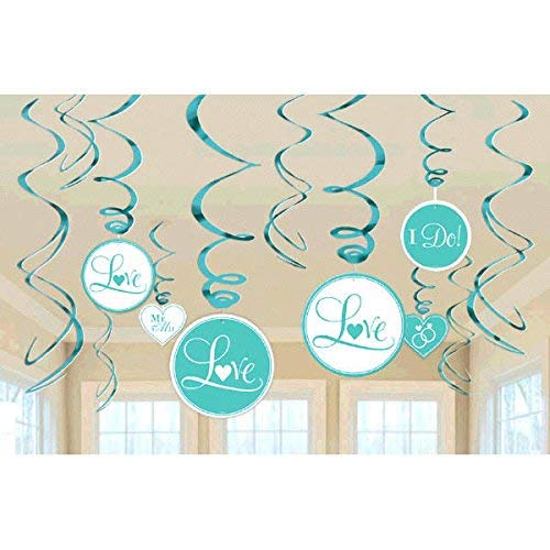 Amscan Inspirational Wedding Swirls Value Kit Robin's Egg Blue Foil Pack 12 Childrens Party Decorations (144 Piece)