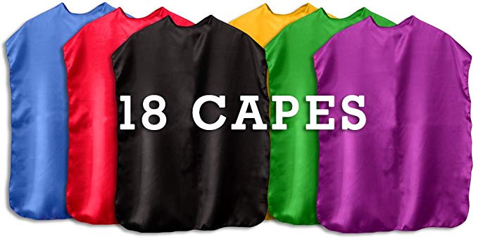 Superfly Kids Super Hero Capes children Set Of 18 - Made In USA