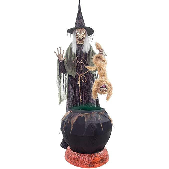 Cauldron Cat Trastrope with Fog Machine Halloween Decoration