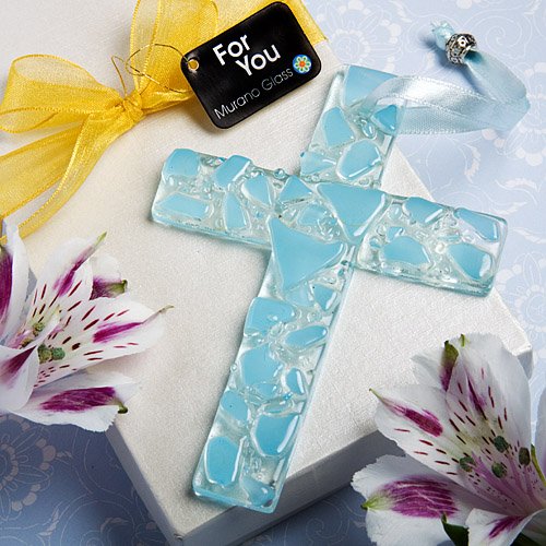 Murano Glass Collection Hanging Cross Favors Blue : package of 14