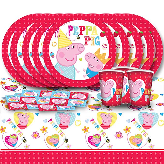 Peppa Pig Cartoon Children's Birthday Complete Party Tableware Pack for 16