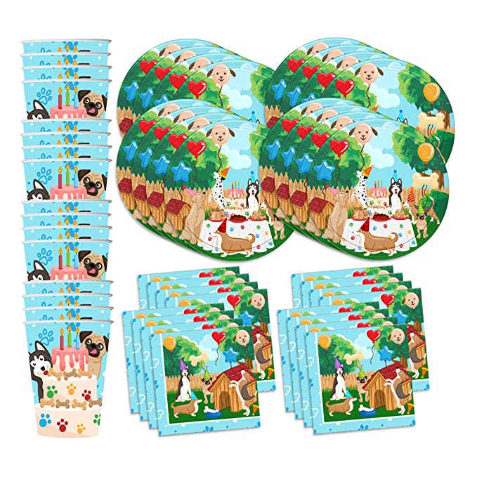 Puppy Dog Party Pups Birthday Party Supplies Set Plates Napkins Cups Kit for 16 by Birthday Galore