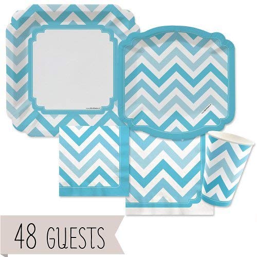 Big Dot of Happiness Chevron Blue - Bundle for 48 Guests