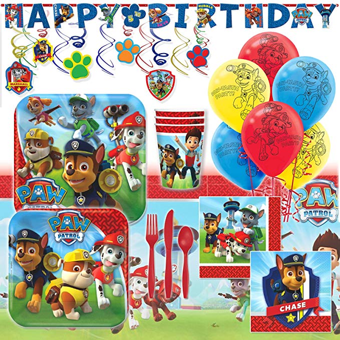 Deluxe Paw Patrol Childrens Birthday Party Pack Decoration Kit For 16