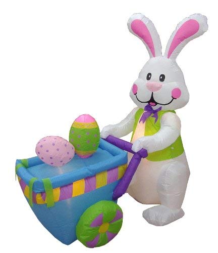 BZB Goods 4 Foot Party Inflatable Bunny Pushing Cart with Eggs - Yard Blow Up Decoration