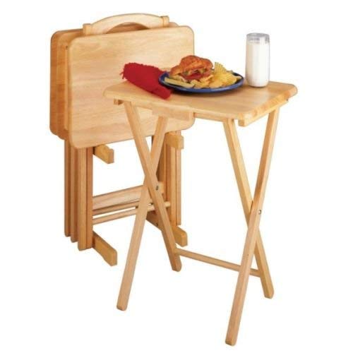 5 Piece Tray Table Set Wooden TV Card Game Laptop Snack Craft Dinner Serving NEW