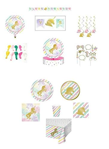 Kids Birthday Unicorn Sparkle Themed Dinnerware/Decorations Combo Pack 12-Piece Bundle, Serves 8 (Plates/Napkins/Cups/Tablecloth/Decorations)