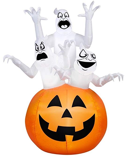 Airblown Inflatable Halloween 3 Ghosts in a Jack O Lantern Pumpkin Yard Decor 6' Tall