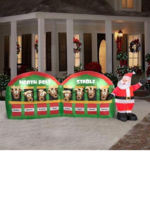 11 ft Inflatable Santa Stable with 8 Reindeer Christmas Holiday