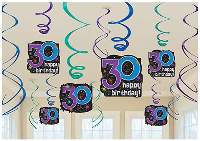 Amscan The Continuous 30th Birthday Hanging Swirl Ceiling Pack 12 Multi 95