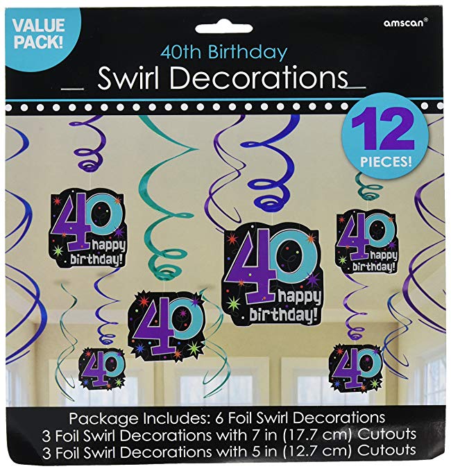 Amscan The Continuous 40th Birthday Hanging Swirl Ceiling Pack 12 Multi 95