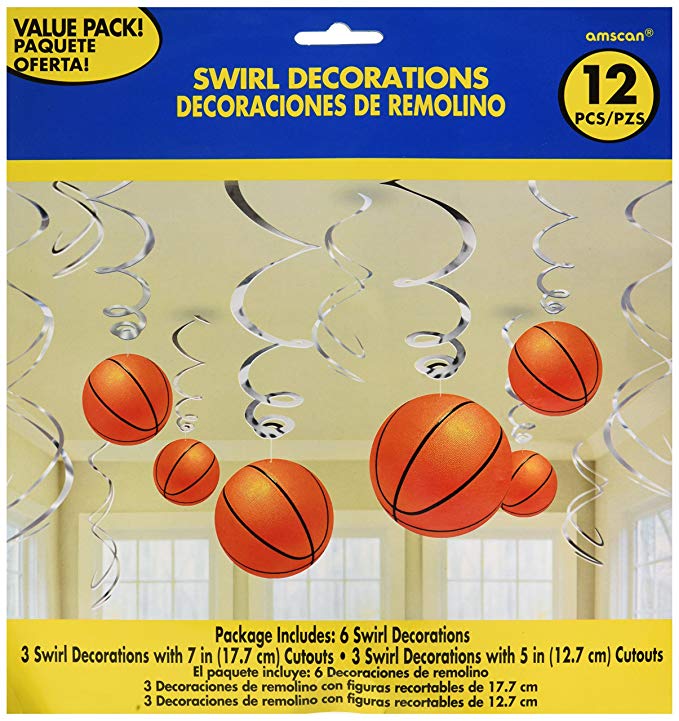 Amscan Basketball Dream Birthday Hanging Swirl Ceilings Paper Pack 12 Childrens Party Decorations , 144 Pieces